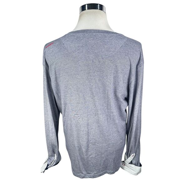 Maceoo T-Shirt Mens 2XL XXL 6 Wavy Navy Blue Long Sleeve V-Neck Flip Cuff Cotton - Picture 5 of 12